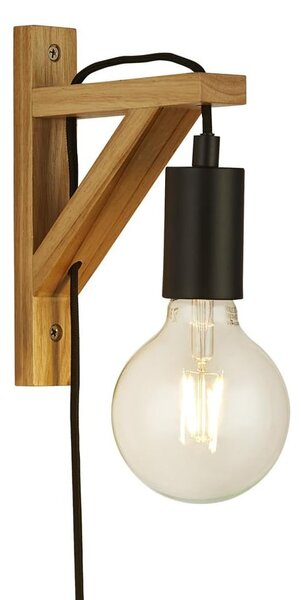 Woody Natural Wall Light With Plug In Matt Black