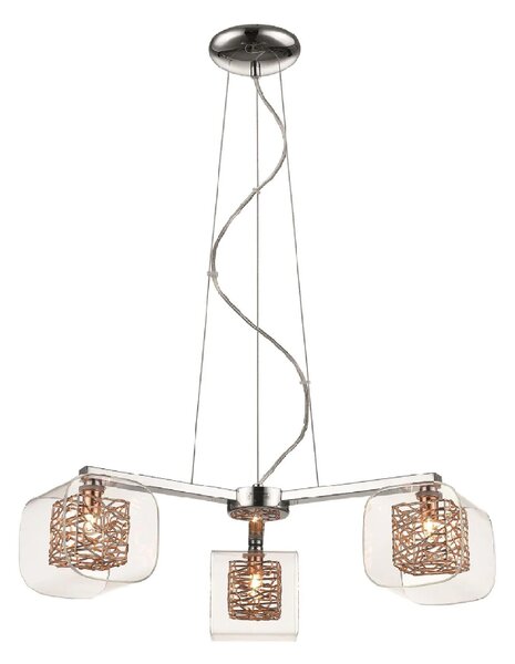 Holland 3 Light Clear Glass Pendant Light In Copper And Chrome