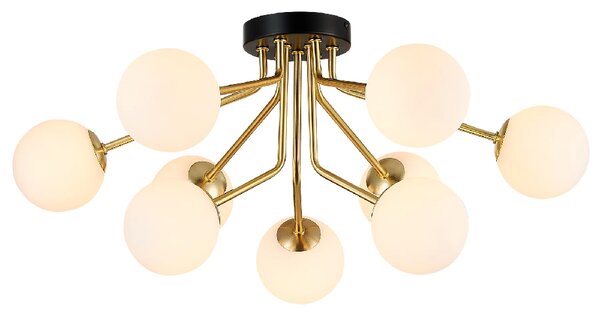 Dore 9 Light Opal Glass Shade Flush Light In Gold And Black