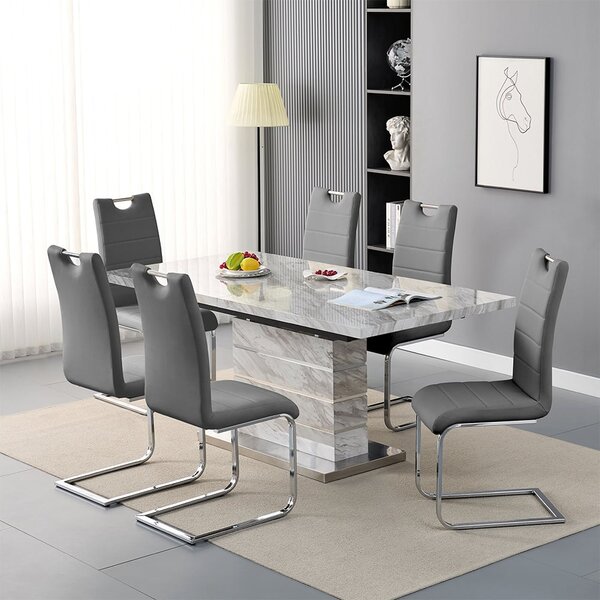 Parini Small Extending Magnesia Dining Table 6 Petra Grey Chairs