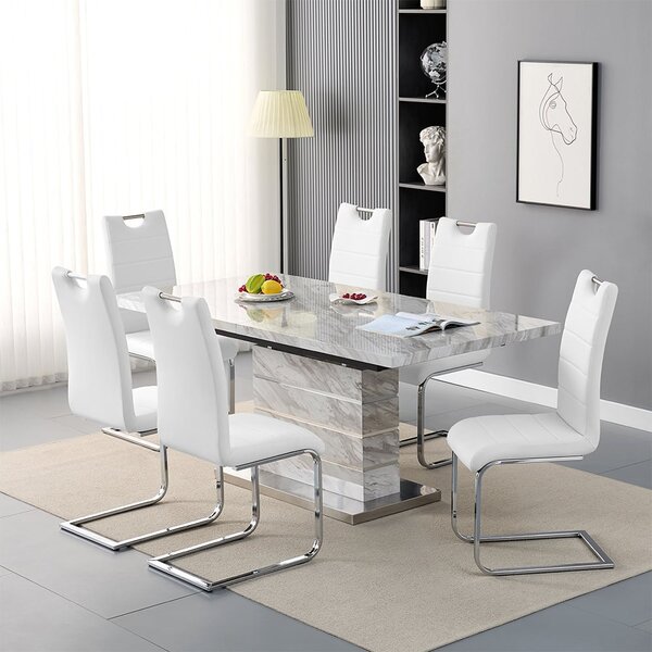 Parini Small Extending Magnesia Dining Table 6 Petra White Chairs