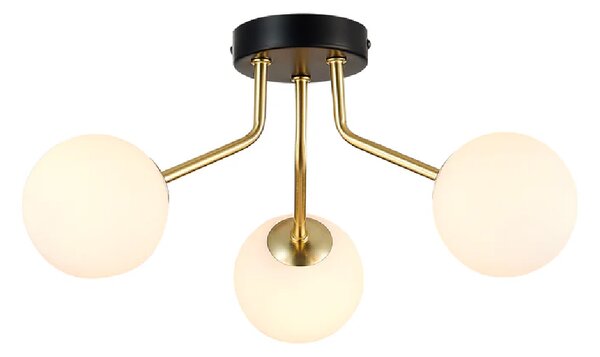 Dore 3 Light Opal Glass Shade Flush Light In Gold And Black