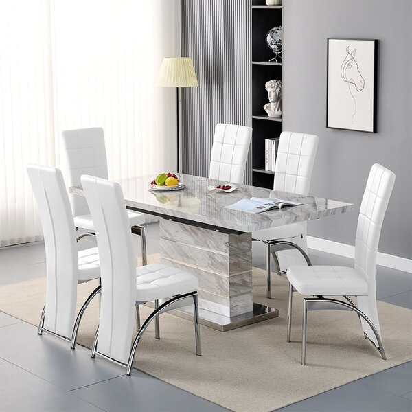 Parini Small Extending Magnesia Dining Table 6 Ravenna White Chairs