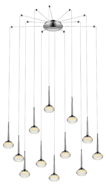 Lola LED 12 Light Ridged Glass Pendant Light In Chrome