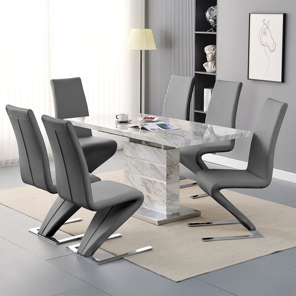 Parini Large Extending Magnesia Dining Table 6 Demi Grey Chairs