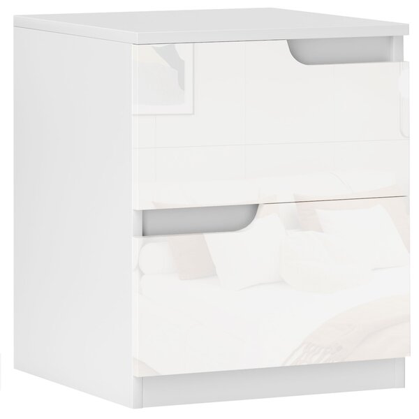 HOMCOM Set of Two High Gloss Bedside Tables - White