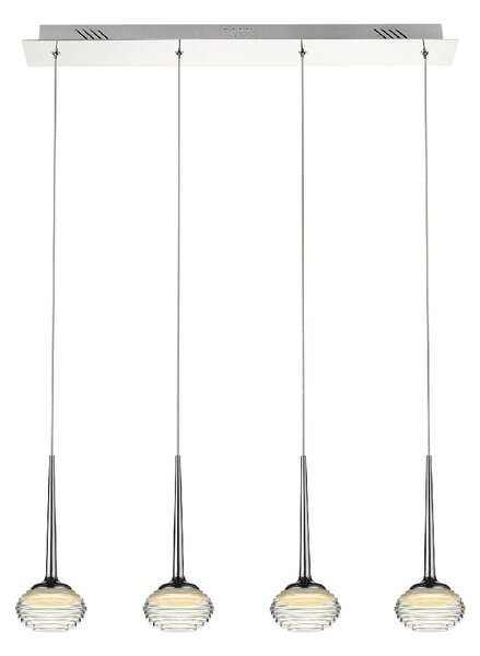 Lola LED 4 Light Ridged Glass Bar Pendant Light In Chrome