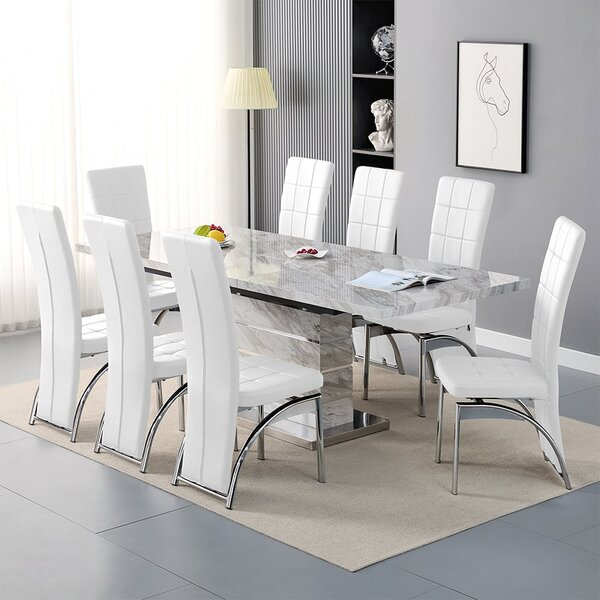 Parini Large Extending Magnesia Dining Table 8 Ravenna White Chairs