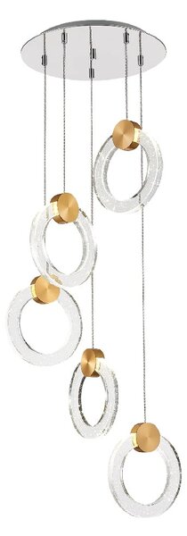 Linton 5 Light Glass Shade Pendant Light In Chrome And Gold