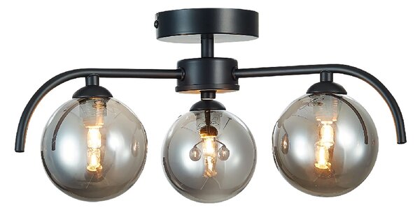 Otley 3 Light Smoked Globe Pendant Light In Matt Black