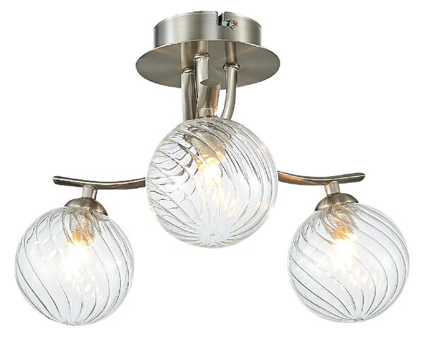 Kettlewell 3 Light Glass Shade Flush Light In Satin Nickel