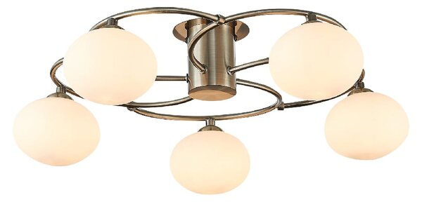 Leyburn 5 Light Glass Shade Flush Light In Antique Brass