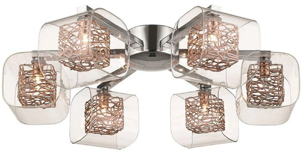 Holland 6 Light Clear Glass Flush Light In Copper And Chrome