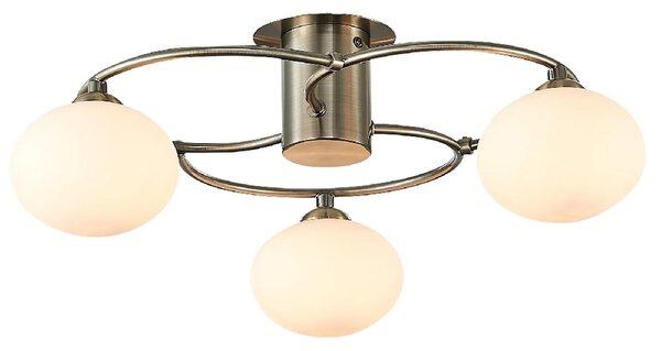 Leyburn 3 Light Glass Shade Flush Light In Antique Brass