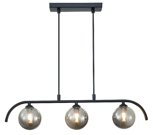 Otley 3 Light Smoked Globe Bar Pendant Light In Matt Black