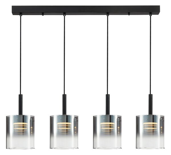 Roundhay 4 Light Smoked Glass Shade Bar Pendant Light In Black