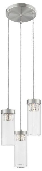 Socorro 3 Light Crystal Clear Pendant Light In Satin Nickel