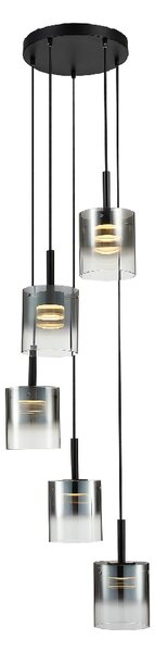 Roundhay 5 Light Smoked Glass Shade Pendant Light In Black