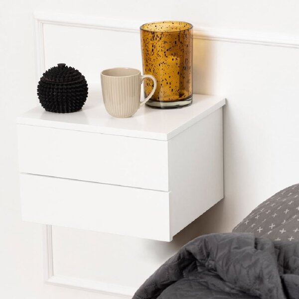 Antigo Wall Hung Wooden Bedside Cabinet With 2 Drawers In White