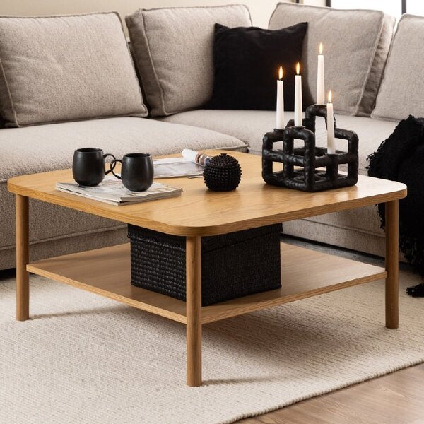 Barrie Wooden Coffee Table Square With Undershelf In Oak