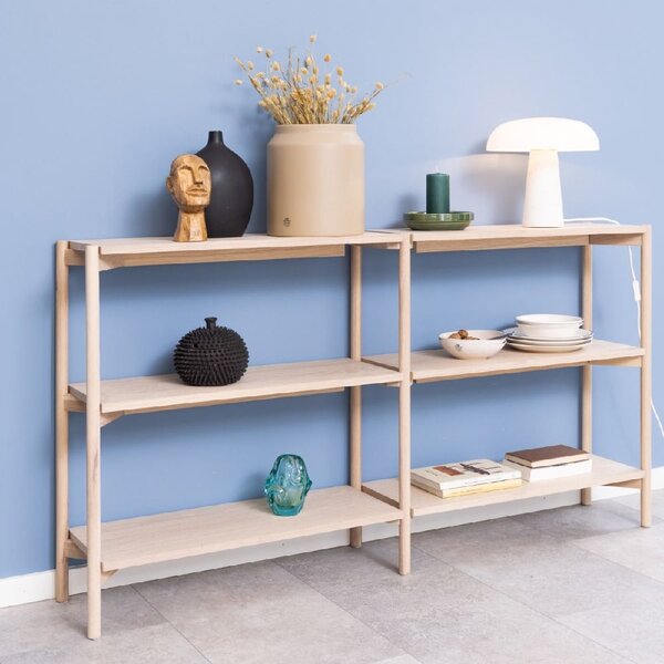 Butte Wooden Bookcase With 4 Shelves Wide In White Oak