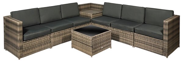 Outsunny 6-Seater Outdoor Rattan Wicker Sofa Set with Hidden Storage Side Table and Cushions, Mixed Brown Aosom UK