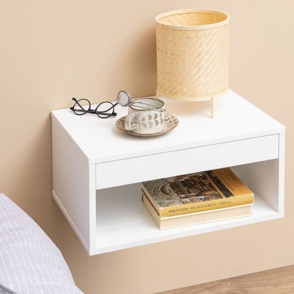 Carmel Wall Hung Wooden Bedside Cabinet With 1 Drawer In White