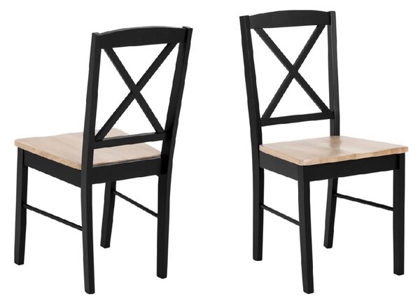 Easton Black And Oak Wooden Dining Chairs In Pair