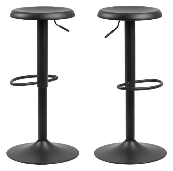 Flint Black Leather Bar Stools With Metal Base In Pair