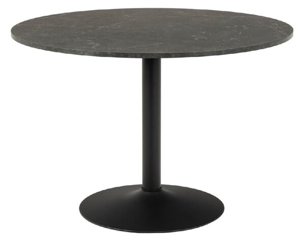 Ionia Wooden Dining Table Round In Black Marble Print