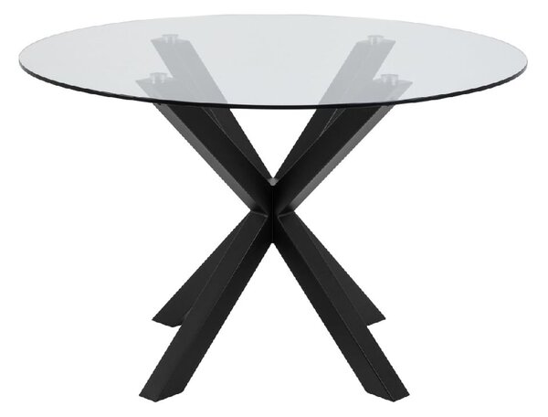 Haines Glass Dining Table Round With Black Legs In Clear