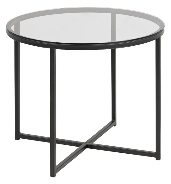 Canton Smoked Glass Side Table Round With Black Steel Base