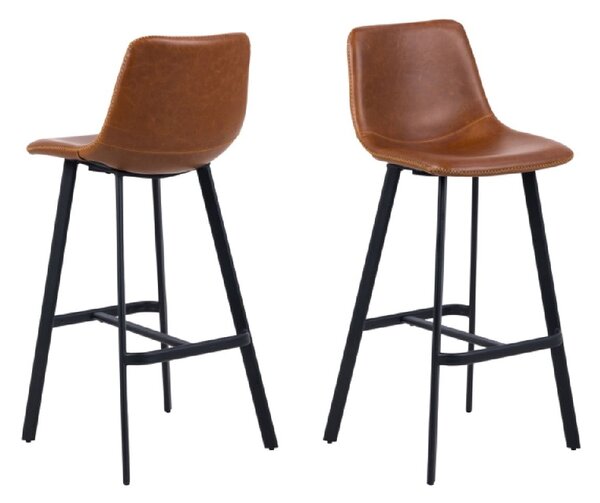 Ogden Brown Leather Bar Chairs In Pair