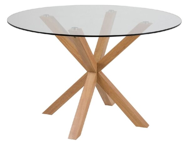 Haines Glass Dining Table Round With Oak Legs In Clear