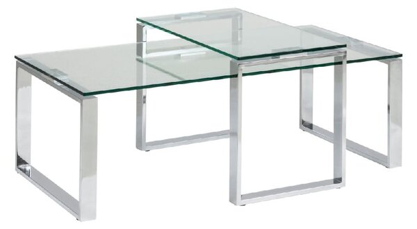 Keene Clear Glass Nesting Coffee Table With Chrome Metal Frame