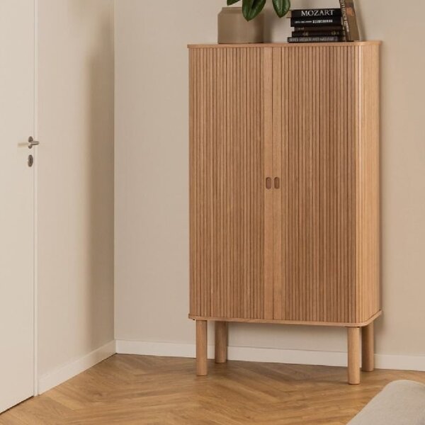 Lampe Wooden Storage Cabinet Tall With Sliding Doors In Oak