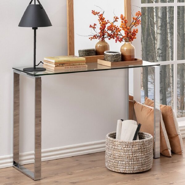 Keene Clear Glass Console Table With Chrome Metal Frame