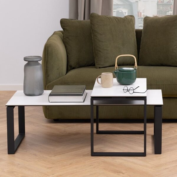 Keene White Ceramic Nesting Coffee Tables With Metal Frame