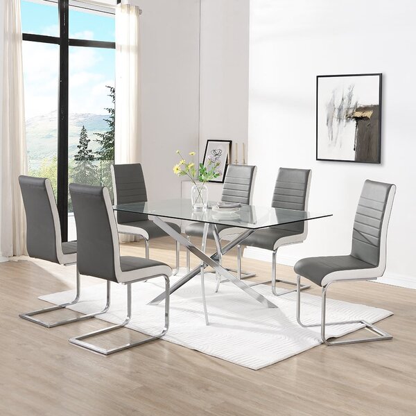 Daytona Large Glass Dining Table 6 Symphony Grey White Chairs