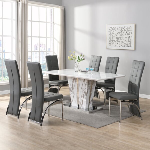 Memphis Large Filo Effect Dining Table 6 Ravenna Grey Chairs