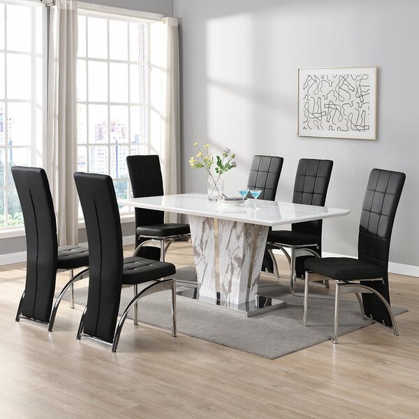 Memphis Large Filo Effect Dining Table 6 Ravenna Black Chairs