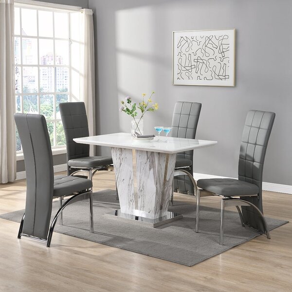 Memphis Small Filo Effect Dining Table 4 Ravenna Grey Chairs