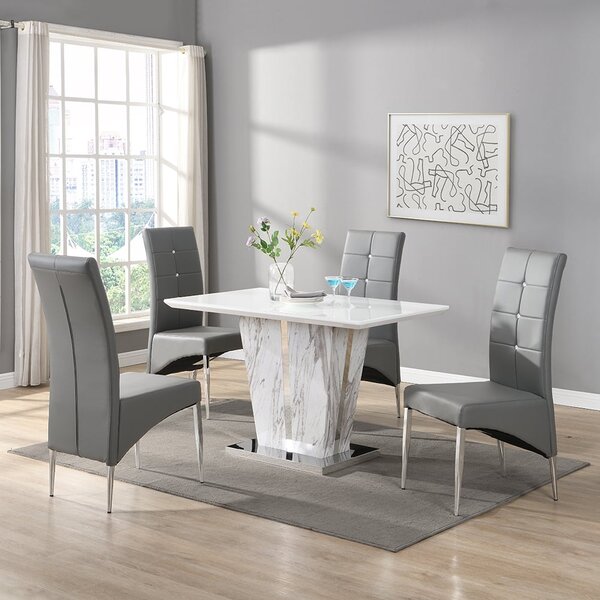 Memphis Small Filo Effect Dining Table 4 Vesta Grey Chairs