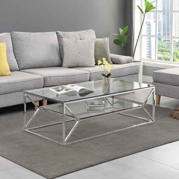 Balnain Clear Glass Coffee Table With Chrome Frame