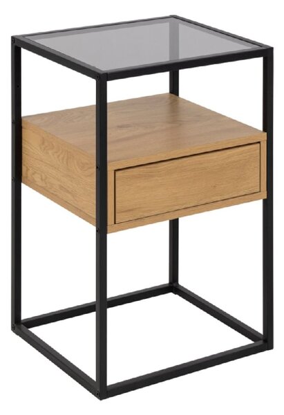 Regina Wooden Bedside Cabinet With Black Metal Frame In Oak