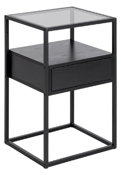 Regina Wooden Bedside Cabinet With Metal Frame In Black