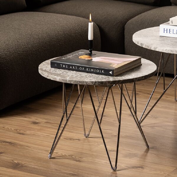 Patoka Grey Brown Marble Side Table With Chrome Frame