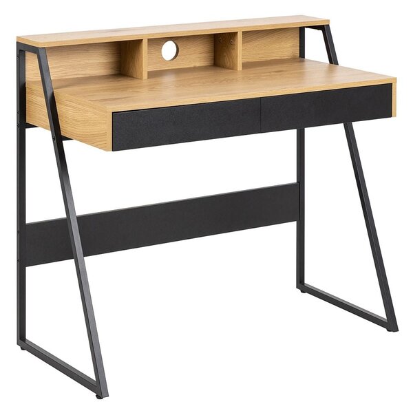 Renton Wooden Laptop Desk With Black Metal Frame In Oak