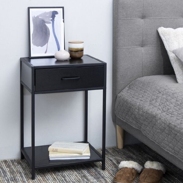 Sparks Wooden Bedside Cabinet With 1 Door In Ash Black