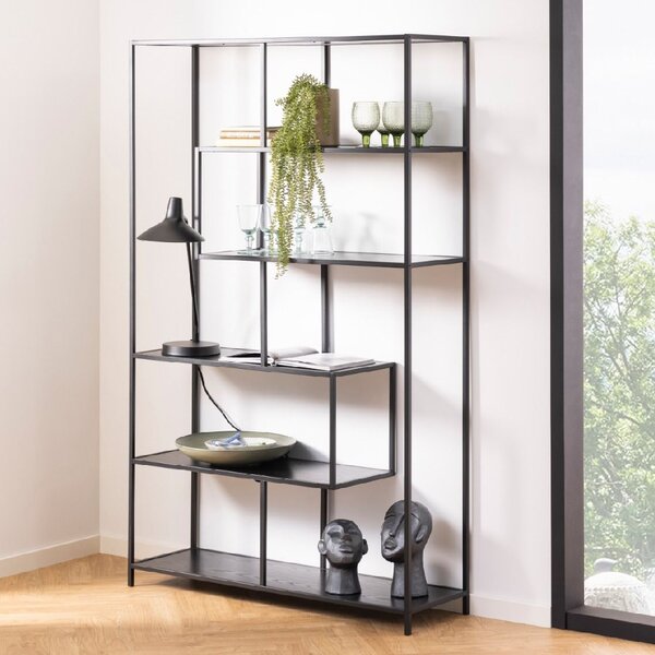 Sparks Wooden Bookcase With 5 Shelves In Ash Black